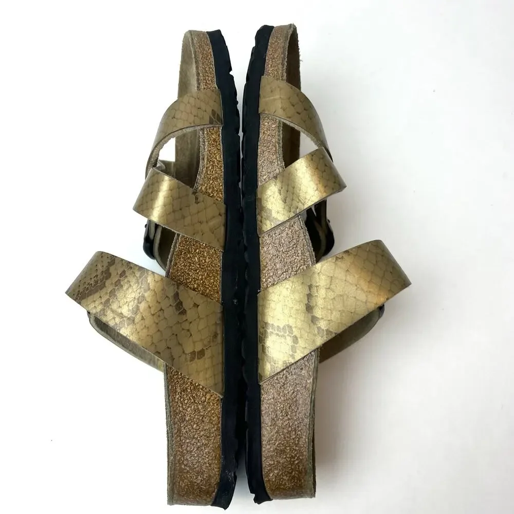 Birkenstock Birki's Gold Snakeskin Nepal Criss Cross Double Strap Sandals Size 8